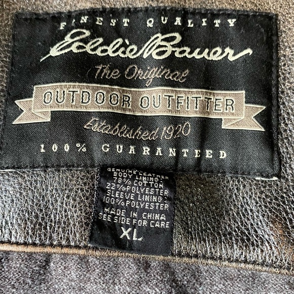 Eddie Bauer Vintage Brown Leather Distressed Lined Mens Casual Coat- Sz-XL - Picture 9 of 16